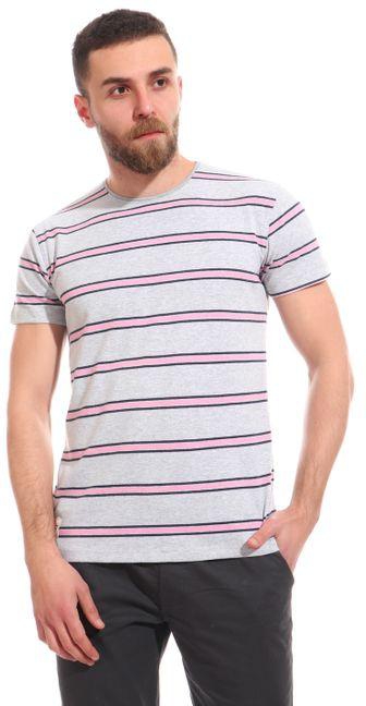 Izor Casual Round Short Sleeves Slip On T-Shirt - Light Grey & Rose