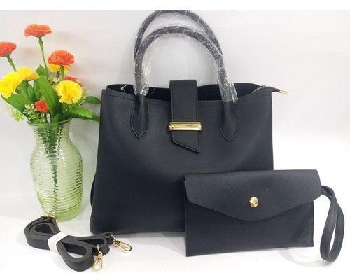 Fashion 2 in 1 Black PU Leather Hand Bag