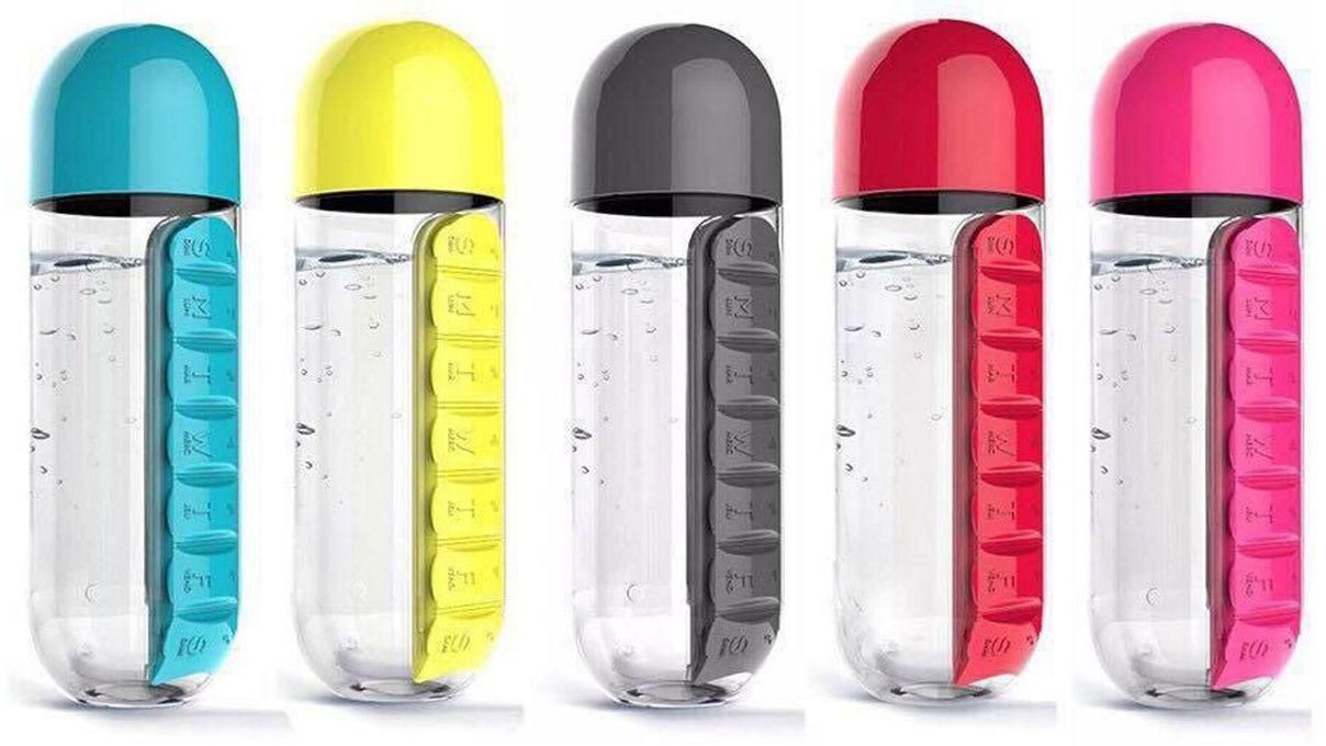 Generic Portable 7-Day Vitamins Medicine Organizer Water Bottle