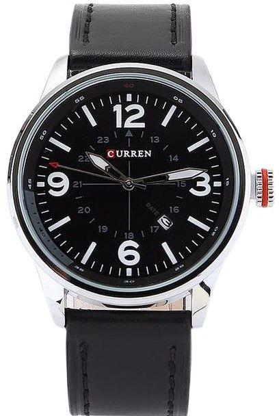 Curren Casual Man Watches With Leather Strap And Silver Color Case With Black Color Dial Curren-8215