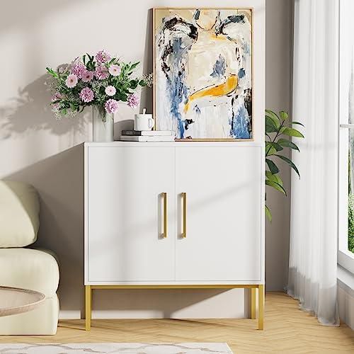 RESOM Modern Storage Cabinet with Double Doors, White Sideboard with Adjustable Shelves, Accent Cabinet for Living Room, Bedroom, Home Office and Hallway (White)