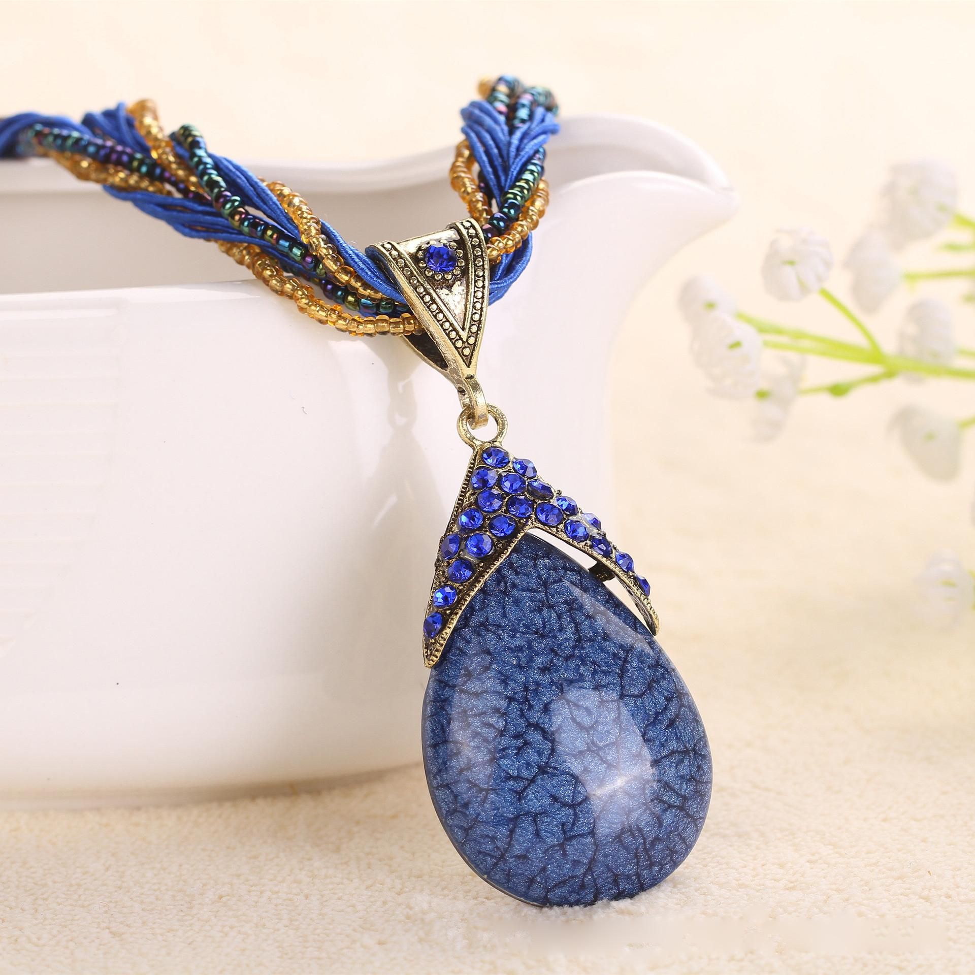 Vintage Bohemian Wind Blue Women's Pendant Necklace