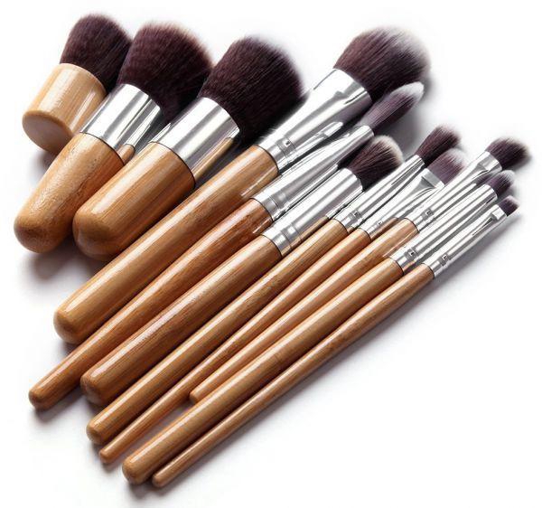 11pcs Bamboo Cosmetic Makeup Brushes Set Brush Make up Tool Kit Case