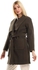 Mr Joe Dark Green Elegant Belted Coat With Shawl Collar And Side Pockets Design