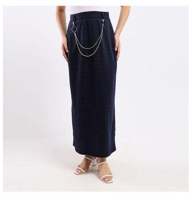 Plain Basic Maxi Skirt Blue