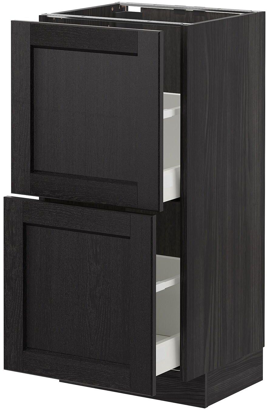METOD Base cabinet with 2 drawers - black/Lerhyttan black stained 40x37 cm