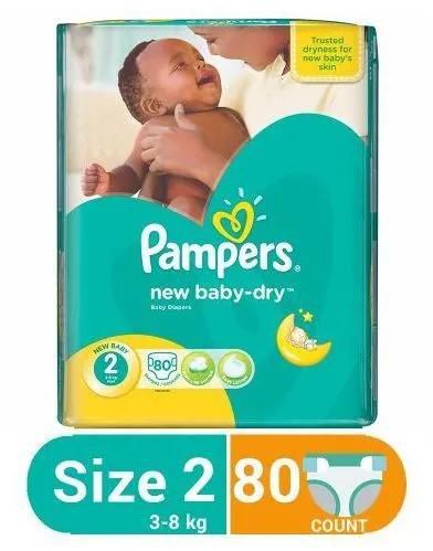 Pampers Baby Dry Diapers Size 2 New Born Count 80Extra absorbing channels Dry layer Stretchy sides Anti leakage barriers Baby lotion and super gel