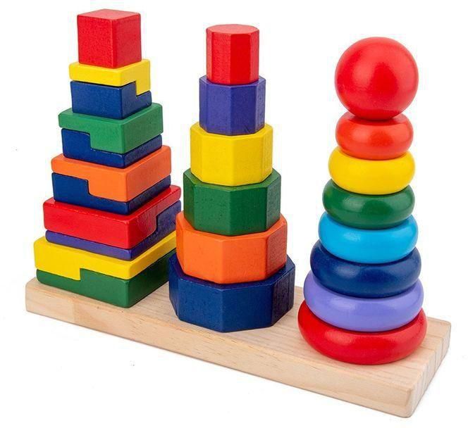 Montessori Geometry Set Tower Early Education Teaching Aids Color Set Of Column Blocks Wooden Geometric Enlightenment Toys
