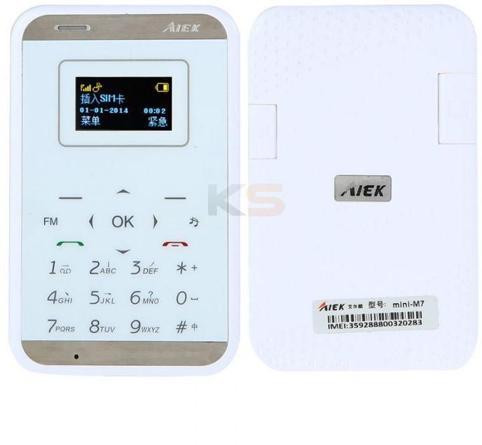 AIEK M7 Mini Pocket Card Mobile Phone 5.8mm Ultra Thin Dual Band Low Radiation Single SIM Card MP3 Bluetooth FM Support TF Card-White