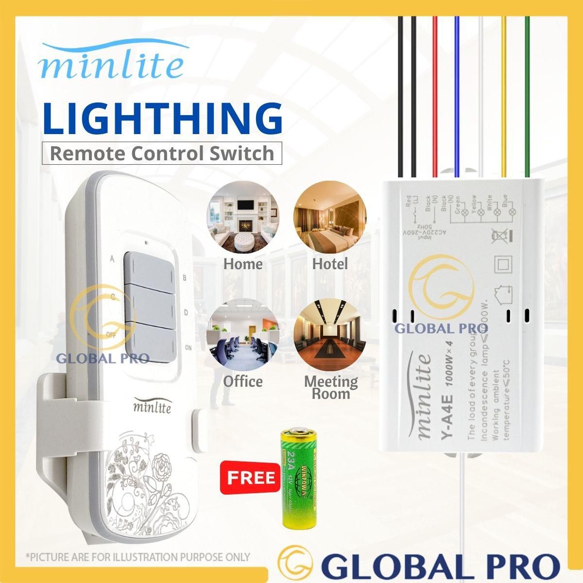 MINLITE 4 Way Lighting Remote Control Switch Wireless Receiver Lamp Light