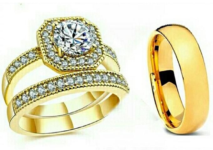 Fashion 18k Gold Plated Italian Riggan Wedding Ring Set 3 Pieces