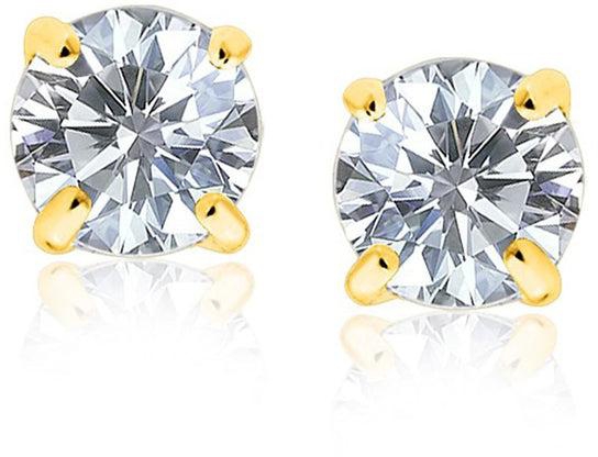 14k Yellow Gold Stud Earrings with White Hue Faceted Cubic Zirconia-rx71469