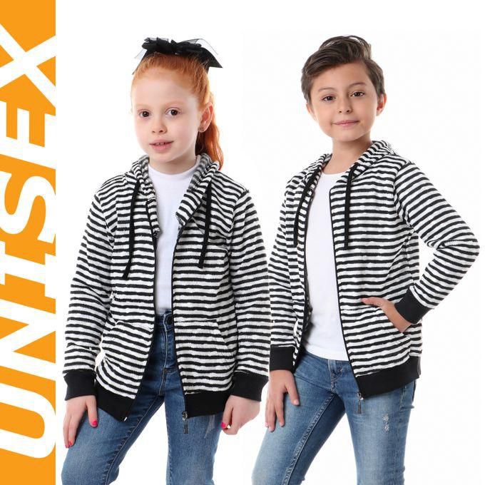 Kady Kids Hooded Striped Zipped Sweatshirt - Black & White