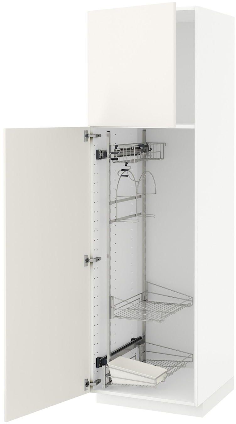 METOD خزانة عالية مع أرفف مواد نظافة - أبيض/Veddinge أبيض ‎60x60x200 سم‏