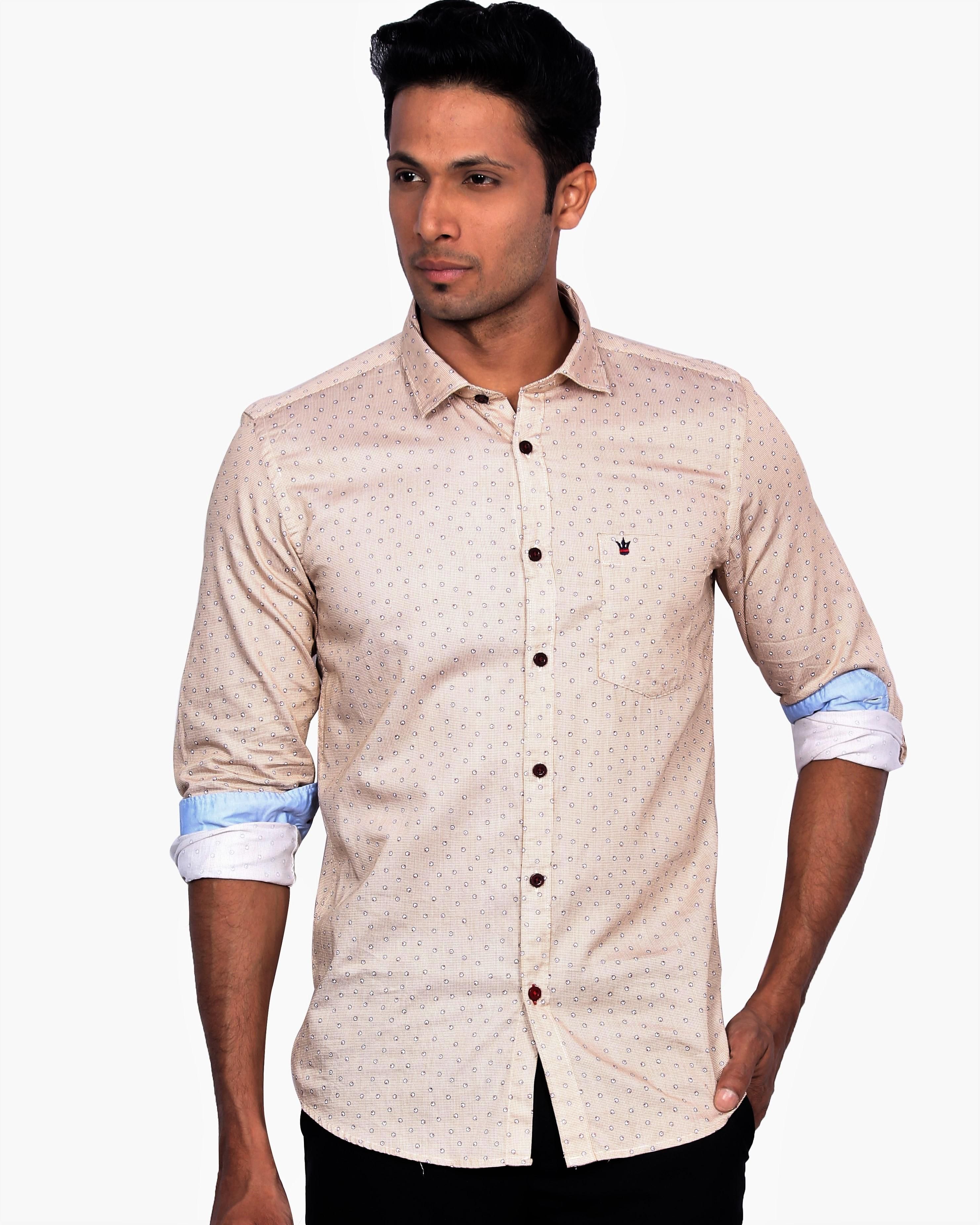 D'Indian CLUB Premium Cotton Men's Full Sleeve Casual Brown Printed Shirt Size XL