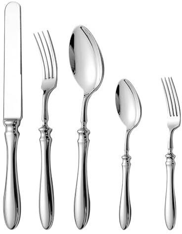Silverware Set for 6, 30 Piece Retro minimalist Heavy Duty Stainless Steel Flatware Utensils Cutlery Set Including Steak Knife Fork and Spoon, Dishwasher Safe, Gift Packa