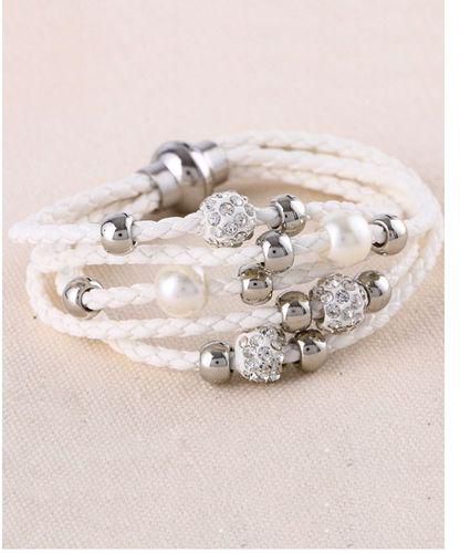 Fashion White PU Leather Wrap Bracelet
