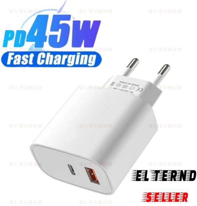 45W Fast Charger Head - With Two Ports (USB) And (Type C) Supports All Smartphones