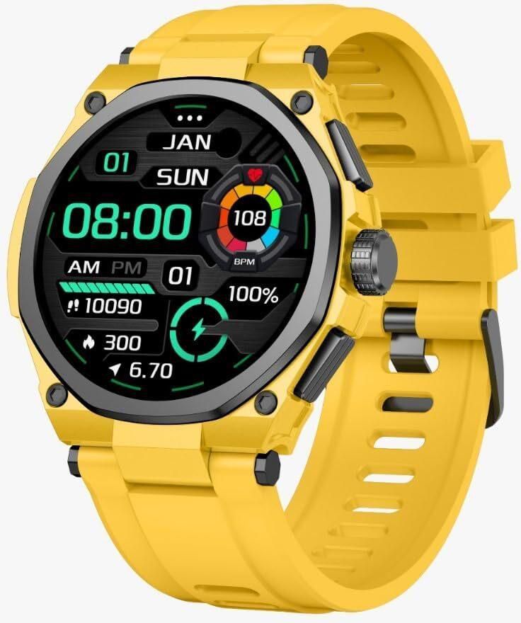 Green Lion Grand Smart Smart Watch, IP68 Waterproof, Call/Social Notifications, 100 Sports Modes-10 Days Standby, Sleep Monitoring, Activity Tracking, Heart Rate, Blood Pressure (Yellow/Yellow)
