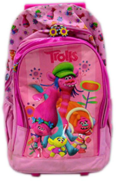حقيبة ظهر مدرسية من Trollsبعجلات ترولي للبنات مكونة من قطعة واحدة بلون بينك