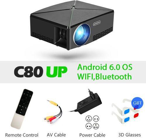 AUN Proyector C80 UP, 1280x720 Resolution, 2200 Lumens With Android WIFI HD Beamer For Home Cinema, Optional C80 MINI Projector ASQOB