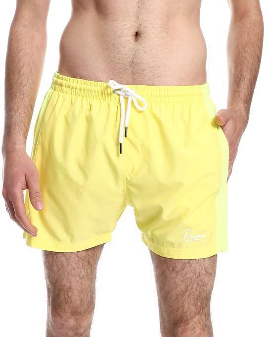 Pavone Elastic Waist Slash Pockets Plain Swim Shorts - Yellow