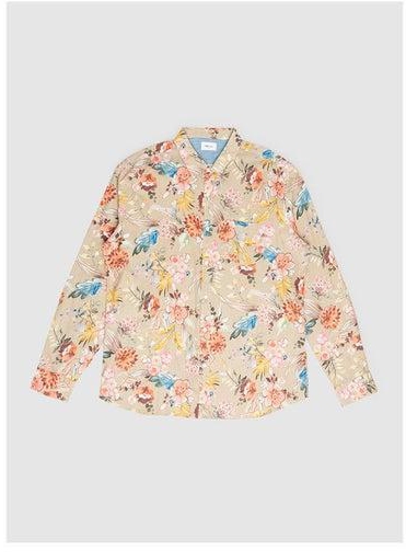 Collared Neck Long Sleeve Floral Shirt