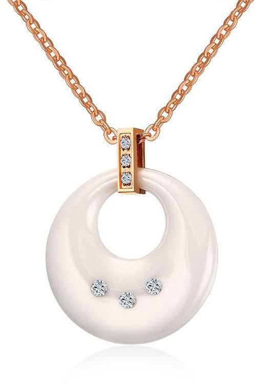 Ceramics Round Pendant & Necklace AAA CZ Stones Stainless Steel Rose Gold color Women Jewelry