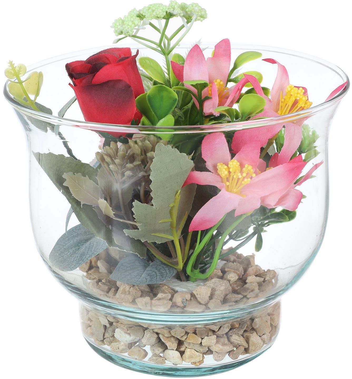 Get El Dawlia Glass Vase with Flowers, 13 cm - Multicolor with best offers | Raneen.com