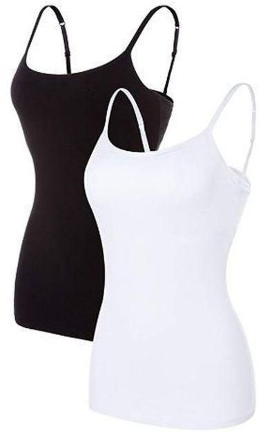2pcs Ladies Cotton Adjustable Strap Camisole - Black, White