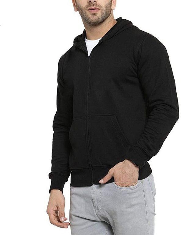 Casual Zipper Hooded Sweatshirt - Black