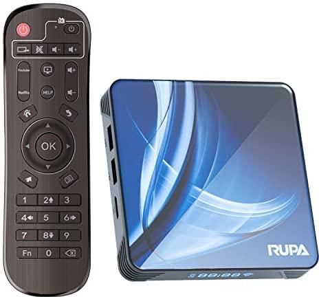 RUPA Android TV Box, Smart Android 11.0 TV BOX 4GB RAM 32GB ROM RK3318 Quad-Core Cortex-A53 CPU Support 2.4G/5G WiFi BT 4.0 USB 3.0 10/100M Ethernet 3D 4K HD Media Box