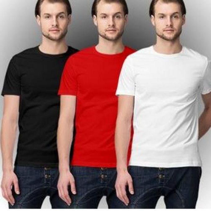 Fashion Round Neck Plain T-Shirts Bundle-Red White,black
