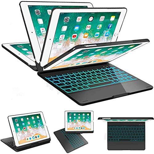 SZILBZ iPad Keyboard Case 9.7 for iPad 2018(6th Gen)-iPad 2017 (5th Gen)-iPad Pro 9.7-iPad Air 2&1-360 Rotatable & 180 Flip Ultrathin -7 Color Backlit-Auto Wake Sleep (Black) …