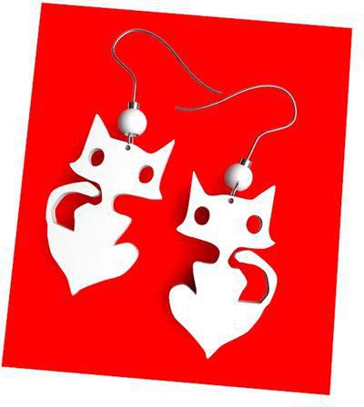 Galfn Cats Earrings - White