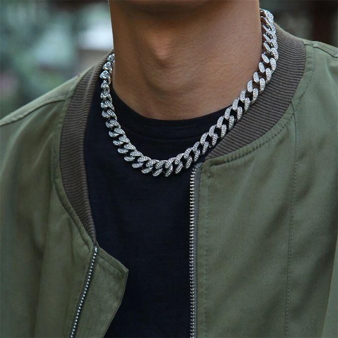 Fashion Shiny Mens Iced Out Silver Miami Cuban Link Chain