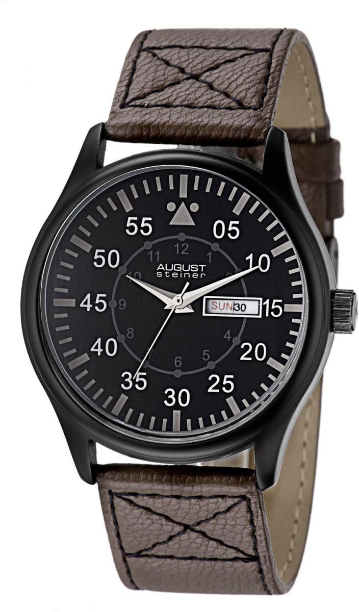 August Steiner Men's Black Dial Leather Band Watch [AS8074BK], Analog
