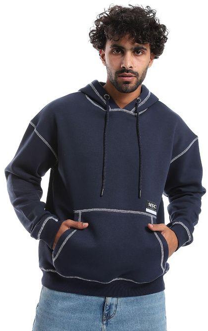 AlNasser Long Sleeves Decorated Stitches Navy Blue Hoodie