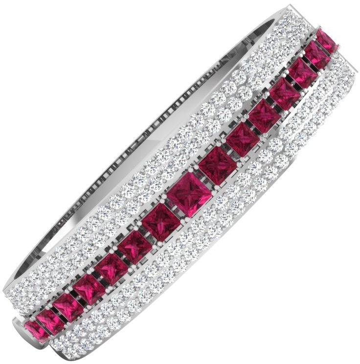 His & Her 6.89 Cts Diamonds & 5.1 Cts Pink Sapphire Bracelet in 18KT White Gold (GH Color, PK Clarity) with 16" Silver Chain