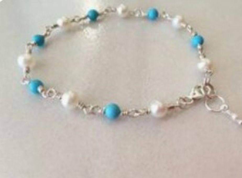 O Accessories Bracelet Turquoise &pearl _silver