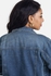 Fashion Women's Drop Shoulder Flap Pocket Patched Button Up Denim Jacket, Blue
