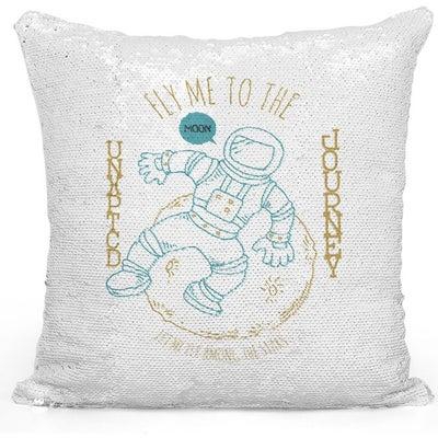 Fly To The Moon Themed Sequin Decorative Throw Pillow White/Silver/Blue 40x40cm