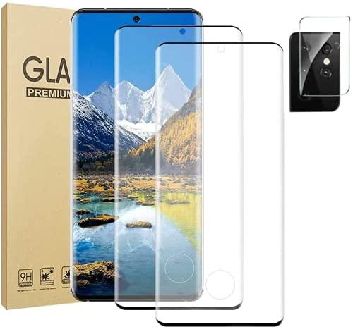 [3 Pack] 2 Pack Galaxy S21 Ultra Screen Protector + Camera Lens Protector [9H Hardness][Fingerprint Unlock] [HD Clear] 3D Curved Tempered Glass Film For Samsung Galaxy S21 Ultra 5G (6.8")