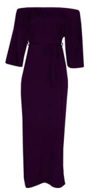 Venturanna Celeb-inspired Off the Shoulder Maxi Dress with Sash Belt - Purple