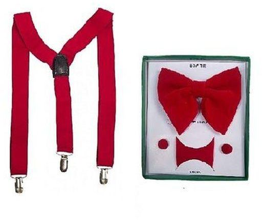 Suspenders Belt And Bow Tie With Cuff Links For Men - Red