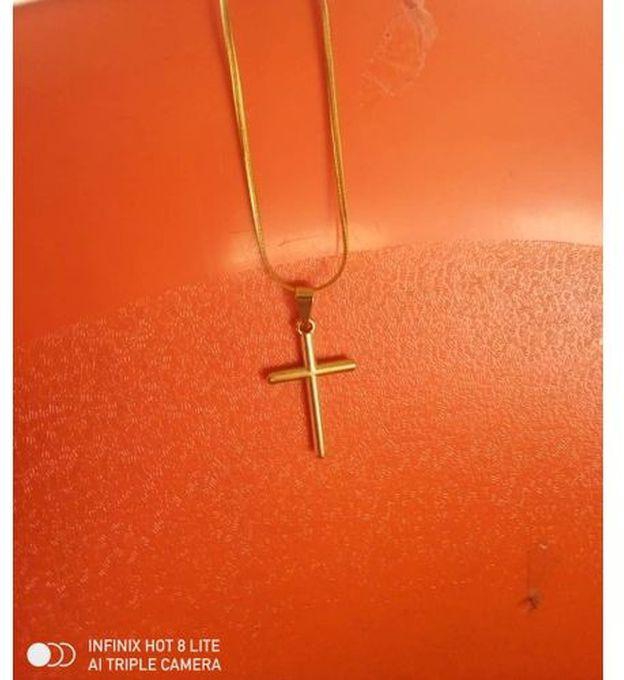 Cross Gold Pendant On Cuban Gold Chain Jewelry