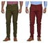 Fashion 2 Pack Soft Khaki Pants ---Slim Fit Jungle Green + Maroon