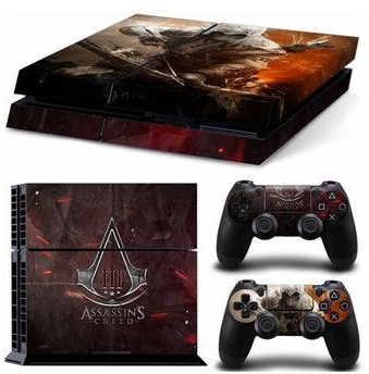 3-Piece Assassins Creed Printed Gaming Console And Controller Skin Sticker Set For PlayStation 4