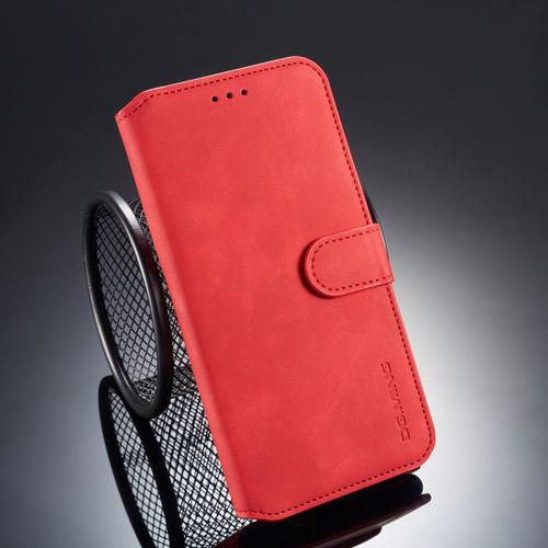DG.MING Retro Oil Side Horizontal Flip Case For IPhone XS / X, With Holder & Card Slots & Wallet (Red)