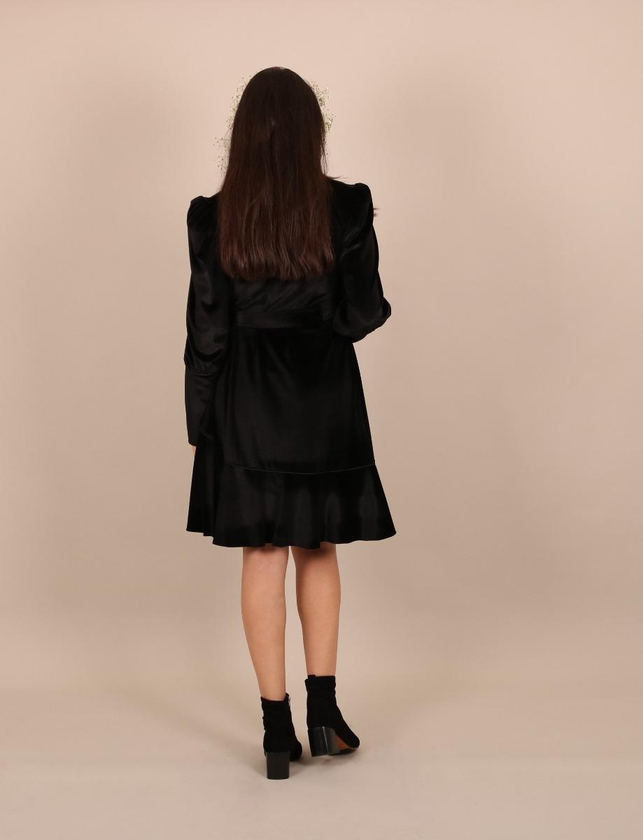 Oh9shop - Maternity Ruffled Velvet Black Dress - Black- Babystore.ae